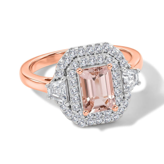 D'Joy AA Rosa Morganit, Moissanit Ring 925 Silber 750 Roségold vermeil (Größe 18.00) ca. 1,61 ct
