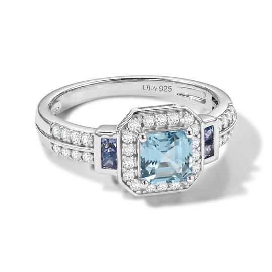 D'Joy AA Blauer Zirkon, Blauer Saphir Ring 925 Silber Rhodiniert (Größe 18.00) ca. 1,81 ct
