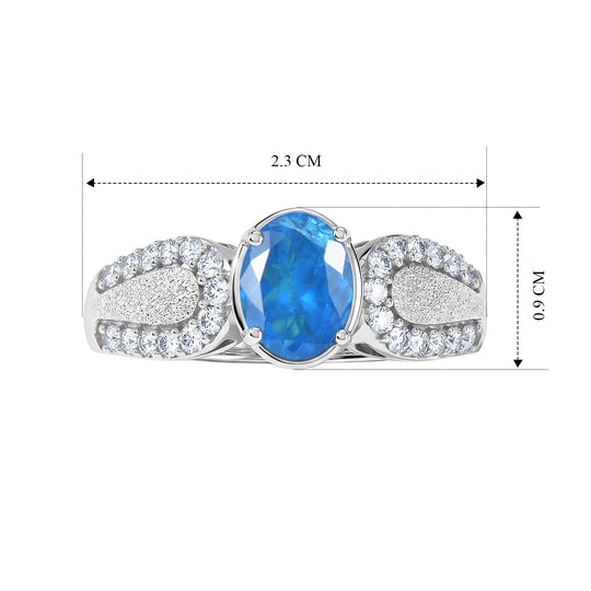 D'Joy Neon Apatit, Weißer Zirkon Ring 925 Silber Rhodiniert (Größe 21.00) ca. 1,92 ct