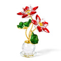 LIVMORE Lotusblüten-Deko aus Glas mit goldfarbenen Metallakzenten, 11x16cm, Rot