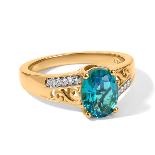 D'Joy Pfau Quarz Triplette, Weißer Zirkon Ring 925 Silber 750 Vergoldet (Größe 20.00) ca. 1,85 ct