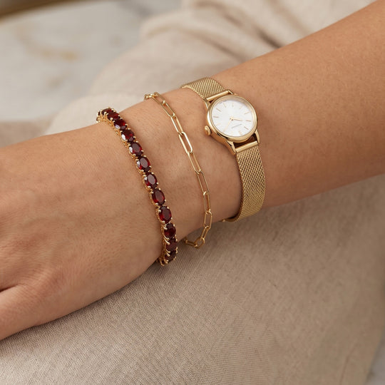 EverTrue Multi Edelstein 18cm Armband, 950 Kupfer mit Gelbgold E-Beschichtung - 17,26 ct.