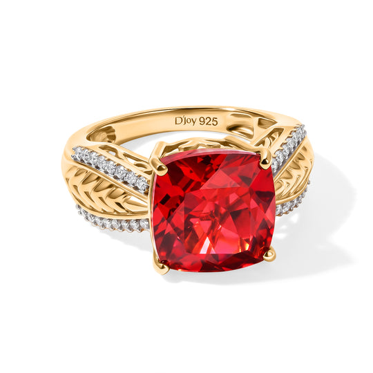 D'Joy Rubin Feuer Triplett Quarz und Zirkon Ring, 925 Silber 750 vergoldet - 5,50 ct.