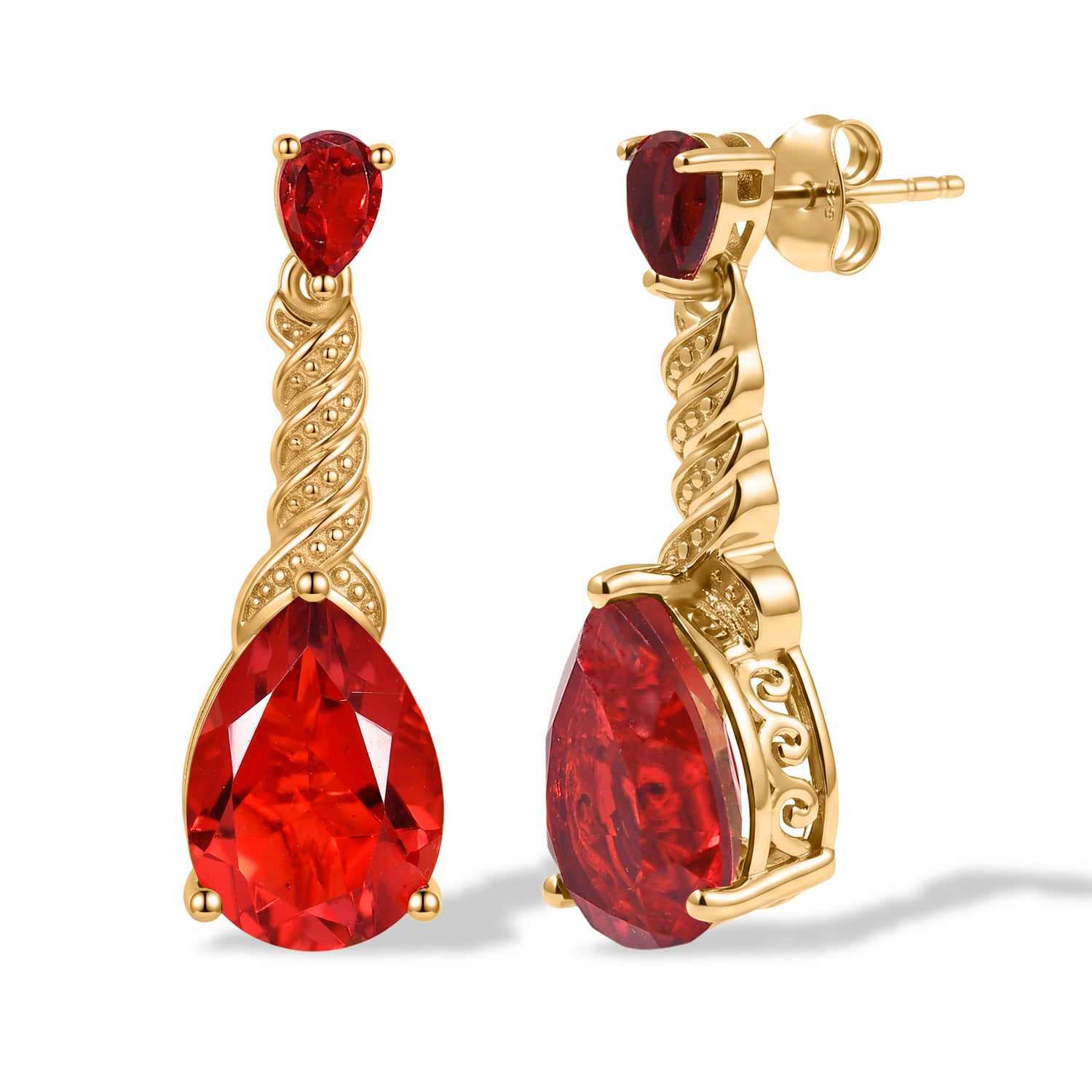 EverTrue Rubin Feuer Triplett Quarz Ohrringe, 950 Kupfer mit Gelbgold E-Beschichtung - 12,56 ct.