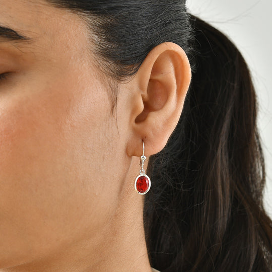 D'Joy Rubin-Feuer-Triplett-Quarz Ohrringe 925 Silber Platiniert ca. 4,37 ct.