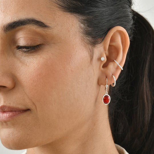 D'Joy Rubin-Feuer-Triplett-Quarz Ohrringe 925 Silber Platiniert ca. 4,37 ct.