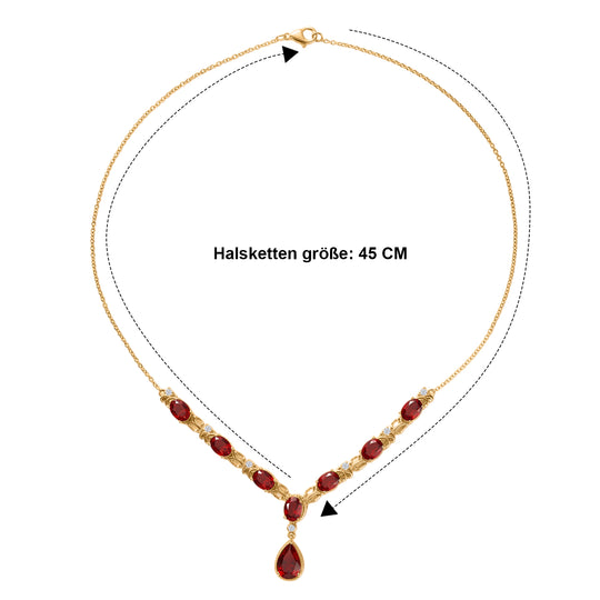 EverTrue Rubin Feuer Triplett Quarz und Zirkon 45cm Halskette, 950 Kupfer mit Gelbgold E-Beschichtung, Edelstahl Kette - 14,19 ct.
