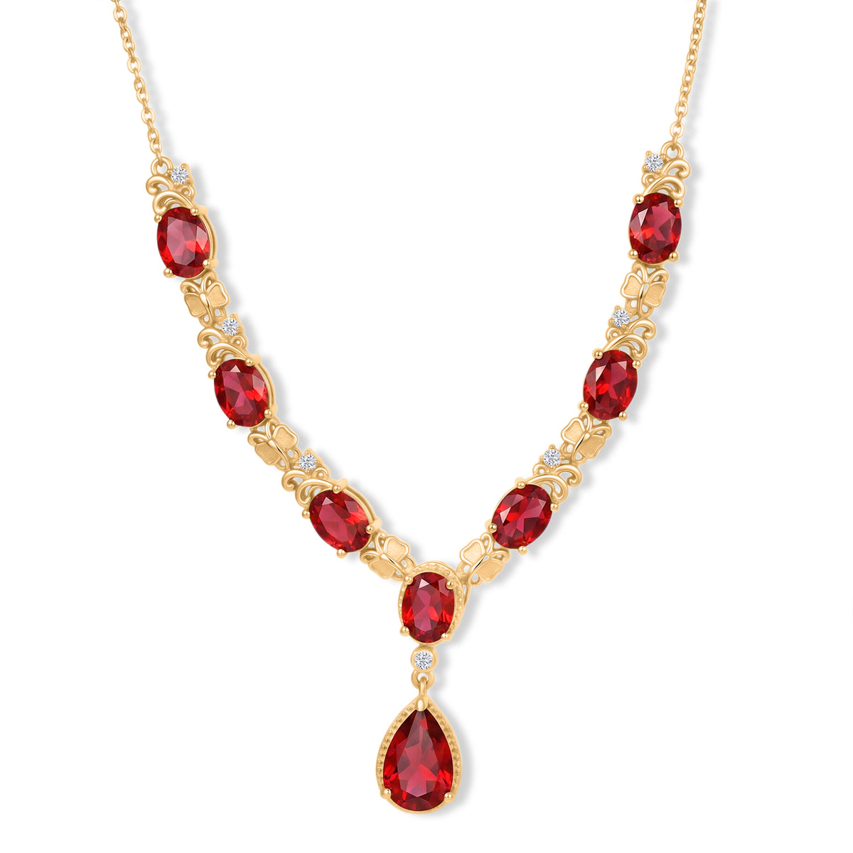 EverTrue Rubin Feuer Triplett Quarz und Zirkon 45cm Halskette, 950 Kupfer mit Gelbgold E-Beschichtung, Edelstahl Kette - 14,19 ct.
