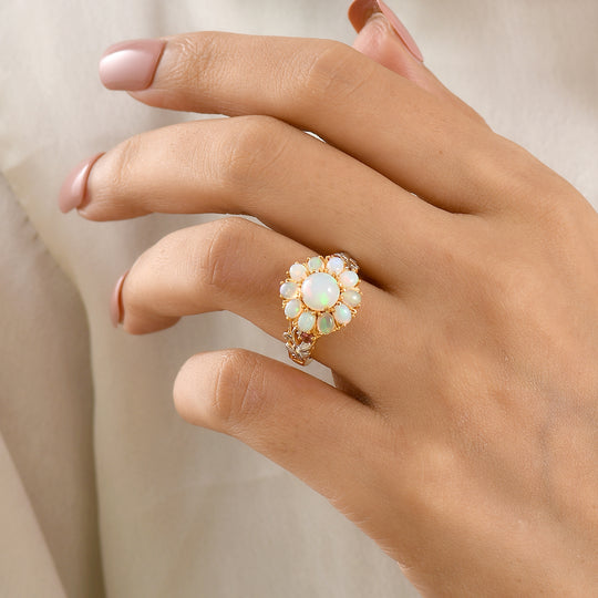 D'Joy AA Natürlicher, äthiopischer Welo Opal Ring 925 Silber Rhodiniert und 750 Gelbgold Vermeil (Größe 19.00) ca. 2,17 ct