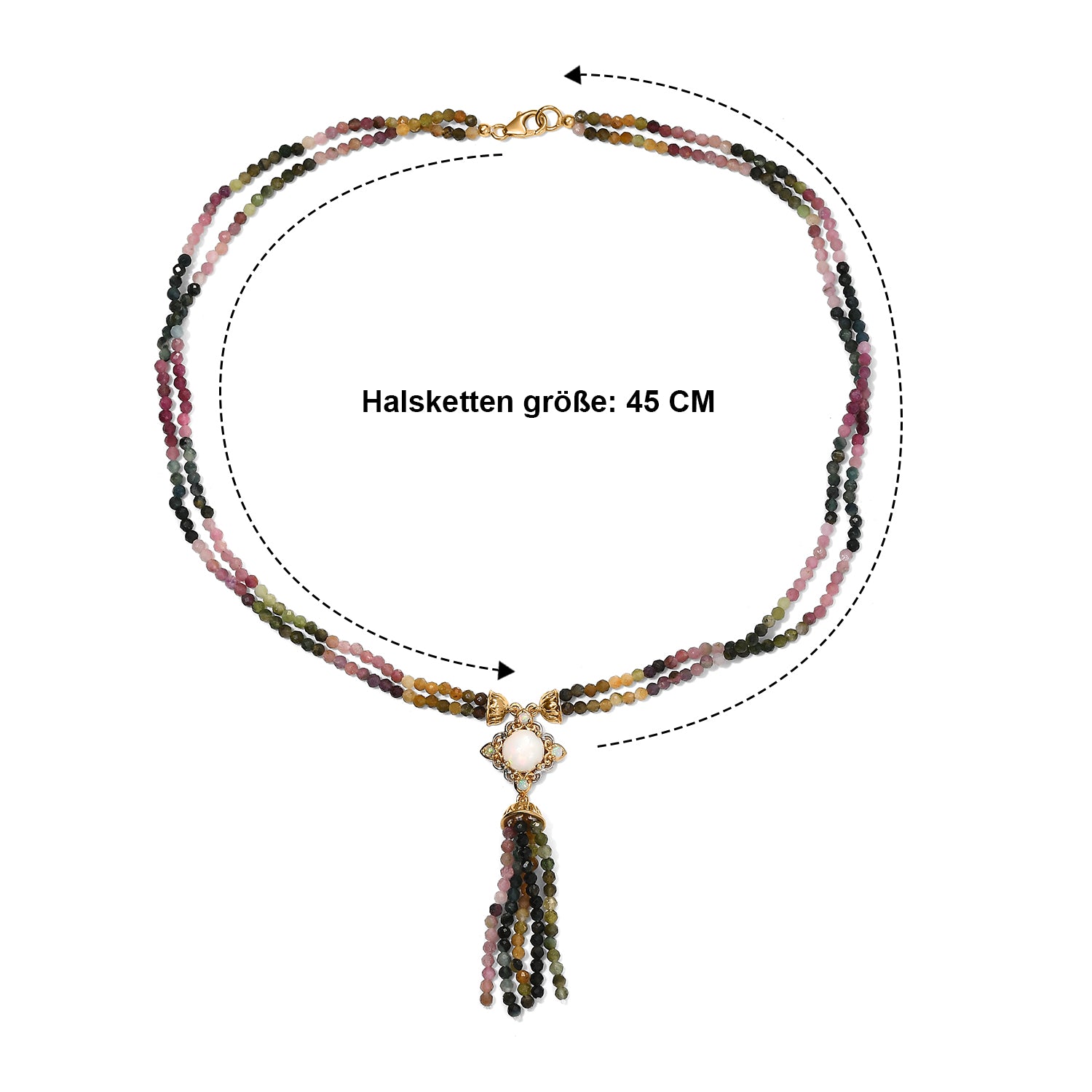 D'Joy Mehrfarbig-Turmalin, Natürlicher, äthiopischer Welo Opal Halskette ca. 45 cm 925 Silber Rhodiniert und 750 Gelbgold Vermeil ca. 72,11 ct.