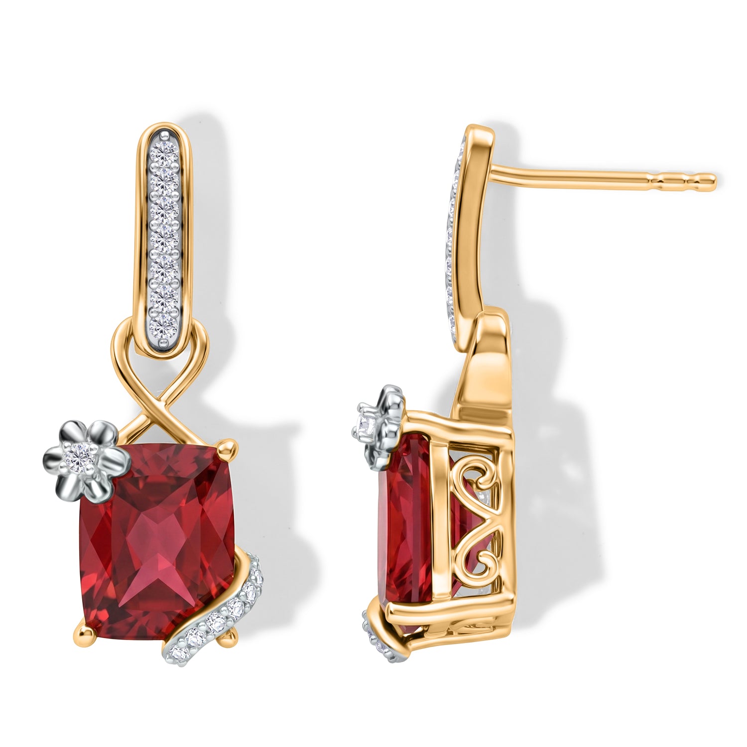 D'Joy Lab Grown Padparadscha-Saphir, Weißer Zirkon Ohrringe 925 Silber Rhodiniert und 750 Gelbgold Vermeil ca. 7.02 ct