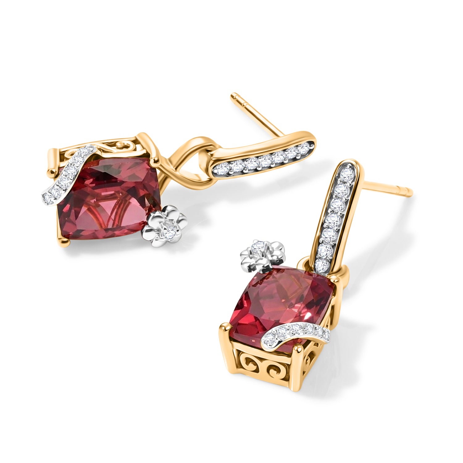 D'Joy Lab Grown Padparadscha-Saphir, Weißer Zirkon Ohrringe 925 Silber Rhodiniert und 750 Gelbgold Vermeil ca. 7.02 ct