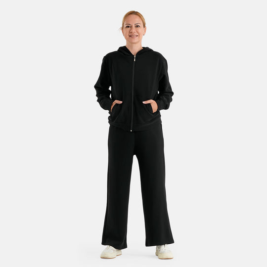 LA MAREY 2-teiliger Damen-Freizeitanzug mit Kapuzenjacke und weiter Hose, Gr. EU 44/46 (L), Schwarz