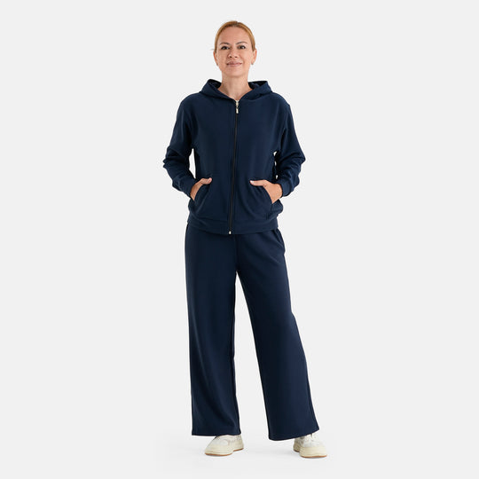 LA MAREY 2-teiliger Damen-Freizeitanzug mit Kapuzenjacke und weiter Hose, Gr. EU 44/46 (L), Schwarz