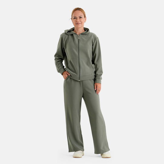 LA MAREY 2-teiliger Damen-Freizeitanzug mit Kapuzenjacke und weiter Hose, Gr. EU 44/46 (L), Schwarz