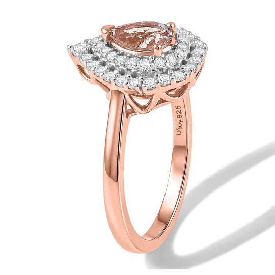 D'Joy AA Rosa Morganit, Moissanit AGI zertifiziert Ring 925 Silber 750 Roségold vermeil (Größe 16.50) ca. 1,33 ct