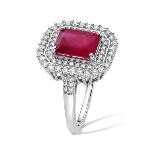 D'Joy Afrikanischer Rubin (Fissure gefüllt), Weißer Zirkon Ring 925 Silber Rhodiniert (Größe 20.00) ca. 4,52 ct