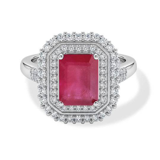 D'Joy Afrikanischer Rubin (Fissure gefüllt), Weißer Zirkon Ring 925 Silber Rhodiniert (Größe 20.00) ca. 4,52 ct