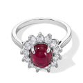 D'Joy AA Afrikanischer Rubin (Fissure gefüllt), Weißer Zirkon Ring 925 Silber Rhodiniert (Größe 17.00) ca. 3,92 ct