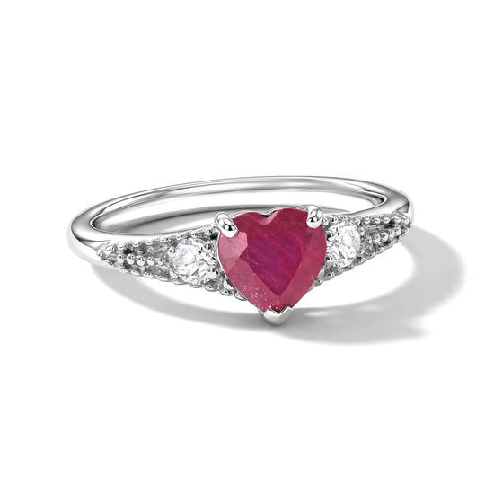 D'Joy Afrikanischer Rubin (Fissure gefüllt), Weißer Zirkon Ring 925 Silber Rhodiniert (Größe 17.00) ca. 1,44 ct