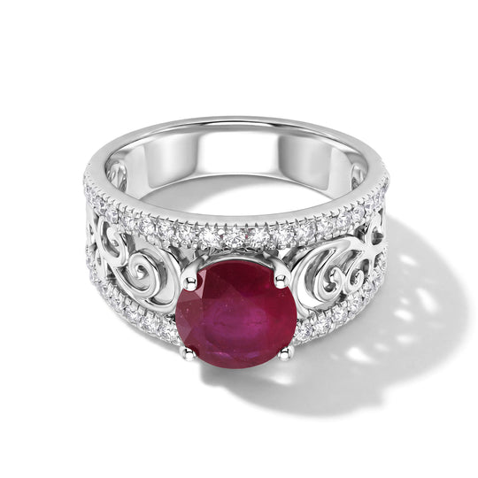 D'Joy Afrikanischer Rubin (Fissure gefüllt), Weißer Zirkon Ring 925 Silber Rhodiniert (Größe 18.00) ca. 3,50 ct