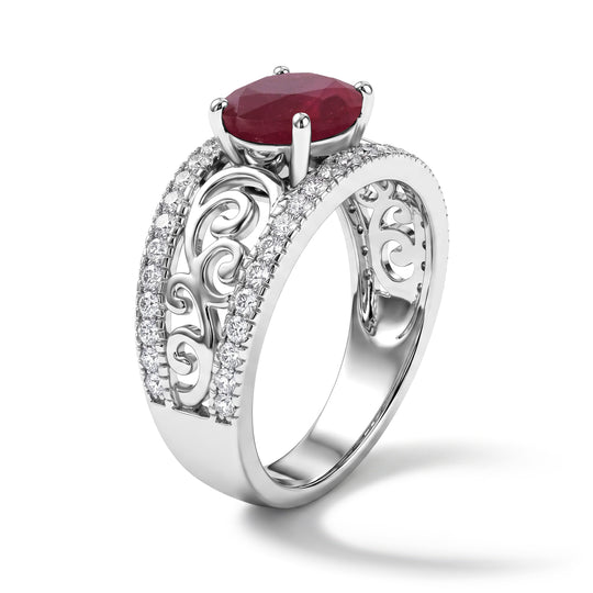D'Joy Afrikanischer Rubin (Fissure gefüllt), Weißer Zirkon Ring 925 Silber Rhodiniert (Größe 18.00) ca. 3,50 ct