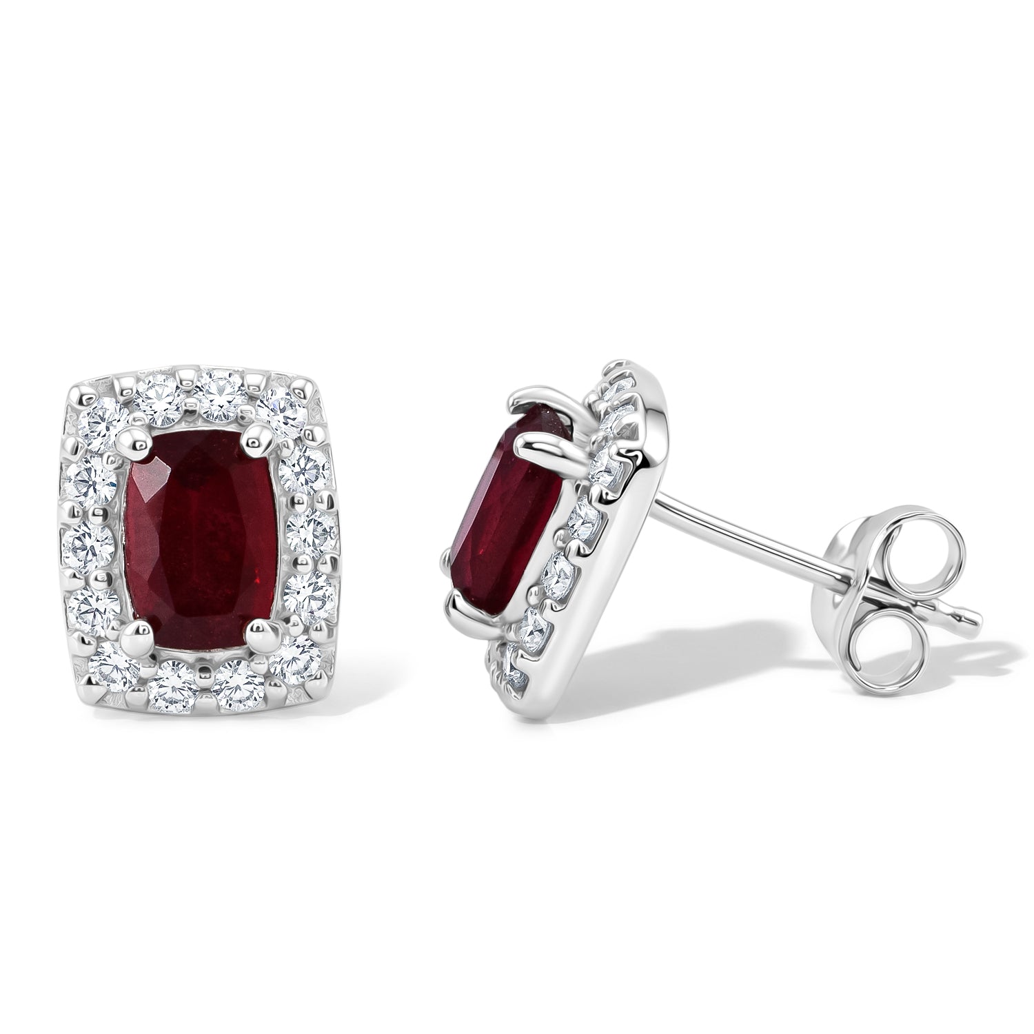 D'Joy Afrikanischer Rubin (Fissure gefüllt), Weißer Zirkon Ohrringe 925 Silber Rhodiniert ca. 2.15 ct