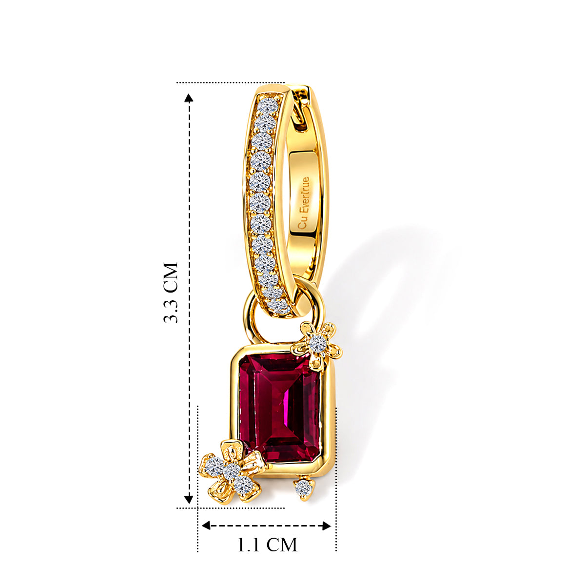 EVER TRUE AAA Lab Grown Rubin, Weißer Zirkon Ohrringe 950 Kupfer ca. 5,00 ct.