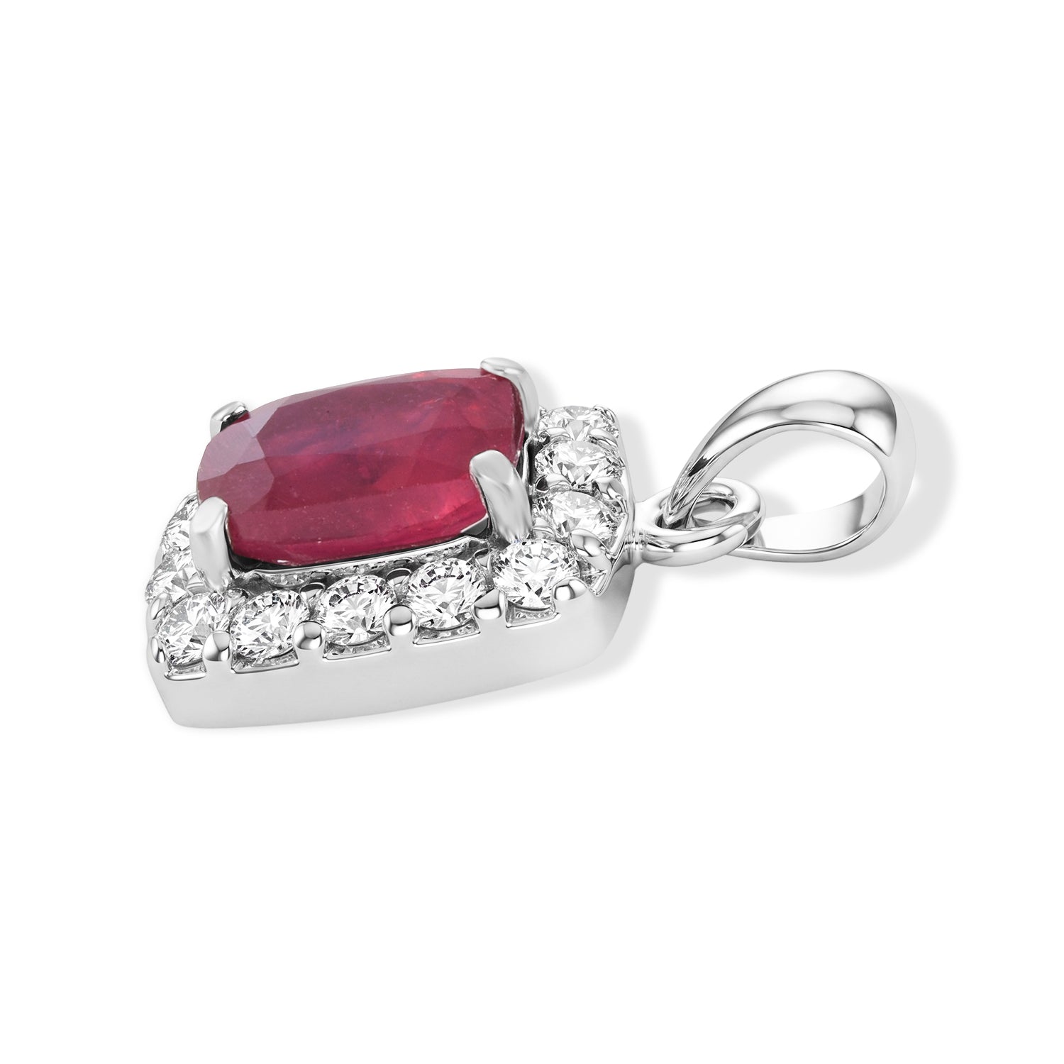 D'Joy Afrikanischer Rubin (Fissure gefüllt), Weißer Zirkon Anhänger 925 Silber Rhodiniert ca. 1,87 ct.