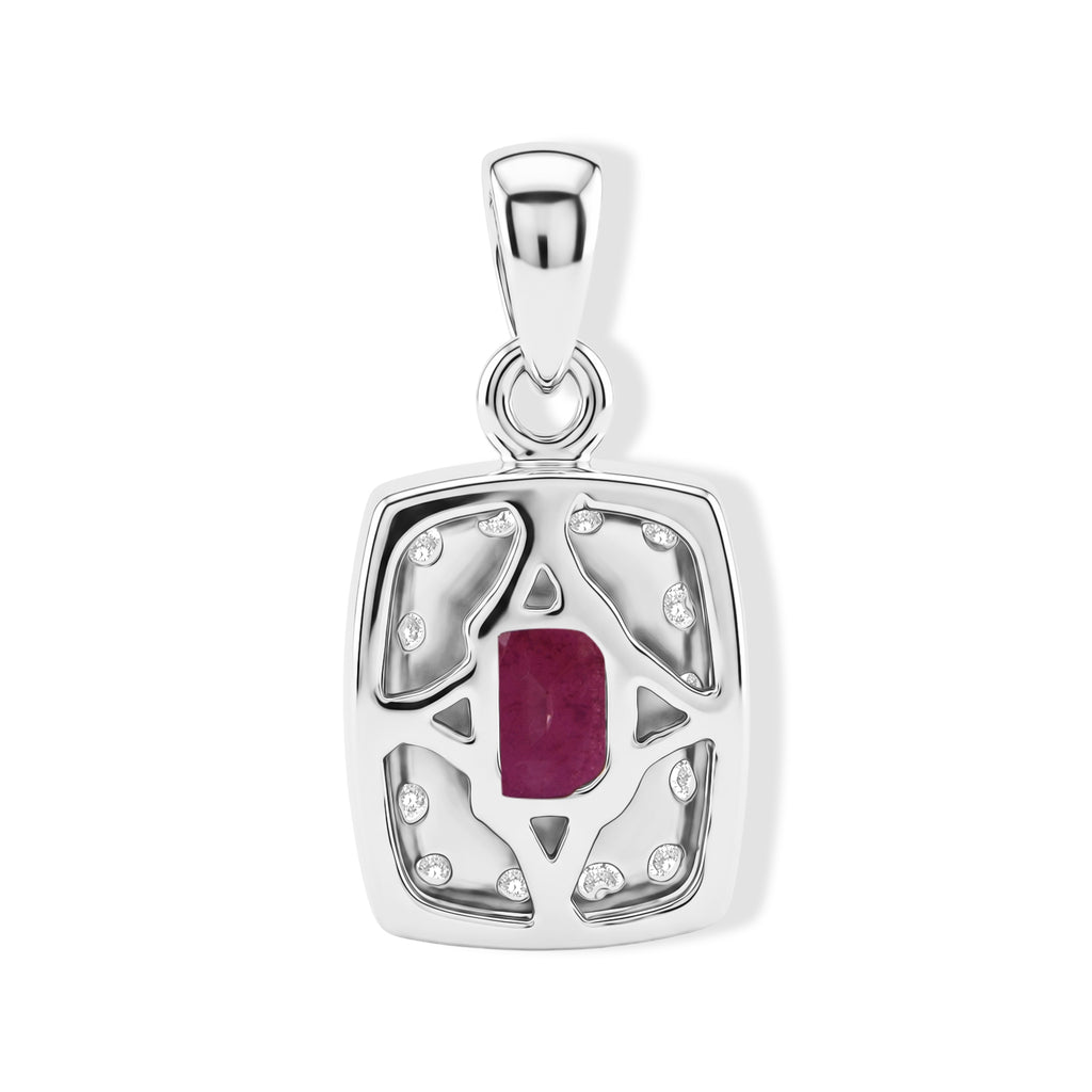 D'Joy Afrikanischer Rubin (Fissure gefüllt), Weißer Zirkon Anhänger 925 Silber Rhodiniert ca. 1,87 ct.