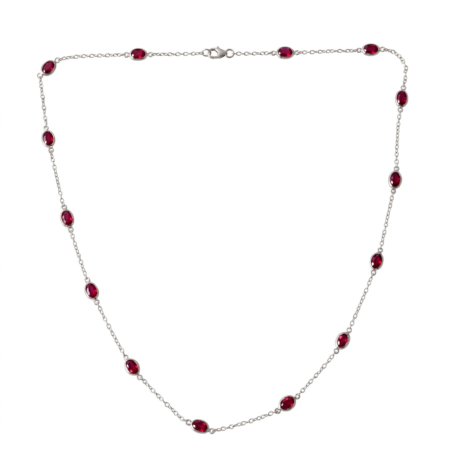 D'Joy Afrikanischer Rubin (Fissure gefüllt) Halskette ca. 50 cm 925 Silber Rhodiniert ca. 9,41 ct.
