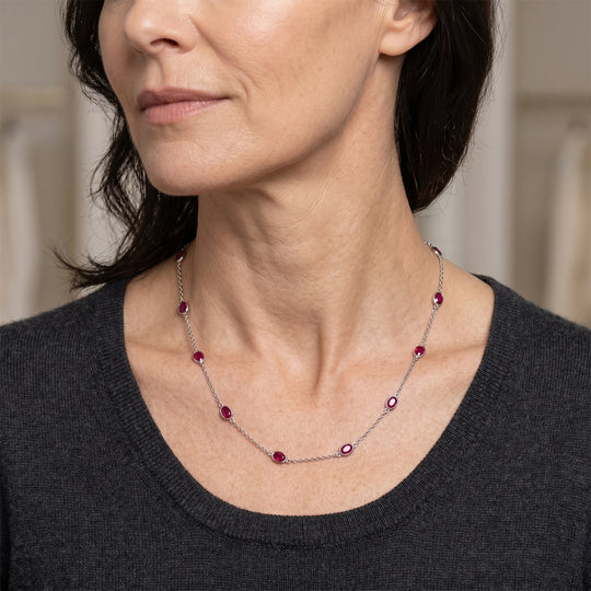 D'Joy Afrikanischer Rubin (Fissure gefüllt) Halskette ca. 50 cm 925 Silber Rhodiniert ca. 9,41 ct.