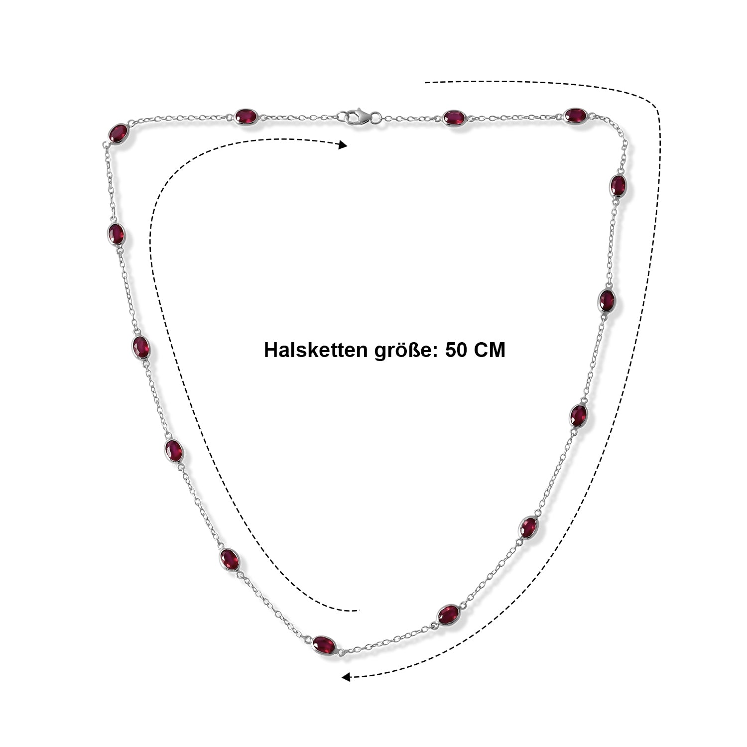 D'Joy Afrikanischer Rubin (Fissure gefüllt) Halskette ca. 50 cm 925 Silber Rhodiniert ca. 9,41 ct.