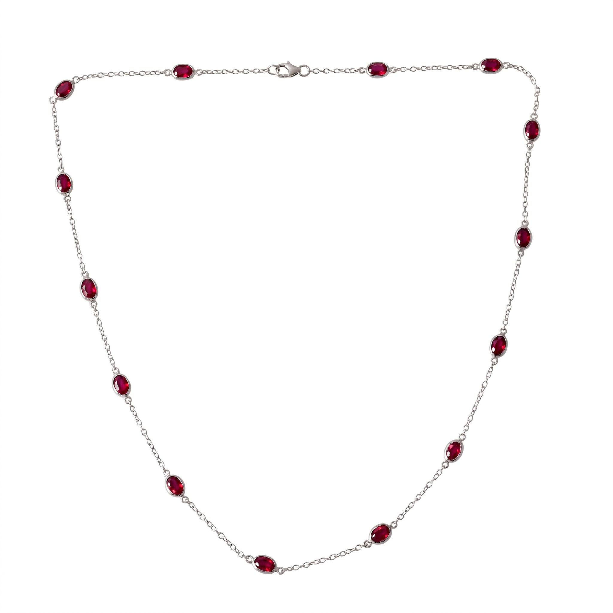 D'Joy Afrikanischer Rubin (Fissure gefüllt) Halskette ca. 50 cm 925 Silber Rhodiniert ca. 9,41 ct.