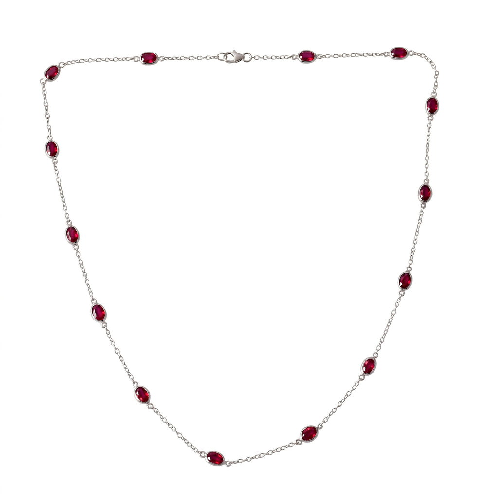 D'Joy Afrikanischer Rubin (Fissure gefüllt) Halskette ca. 50 cm 925 Silber Rhodiniert ca. 9,41 ct.
