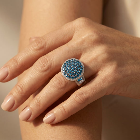 D'Joy Neon Apatit und Zirkon Halo Ring, 925 Silber rhodiniert - 2,30 ct.