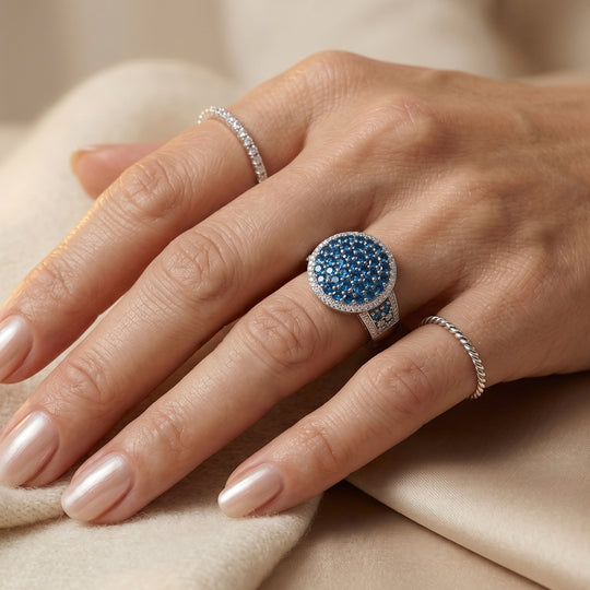D'Joy Neon Apatit und Zirkon Halo Ring, 925 Silber rhodiniert - 2,30 ct.