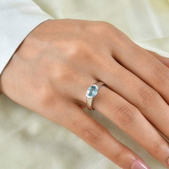 D'Joy AA blauer Zirkon Solitär Ring, 925 Silber rhodiniert - 1,82 ct.