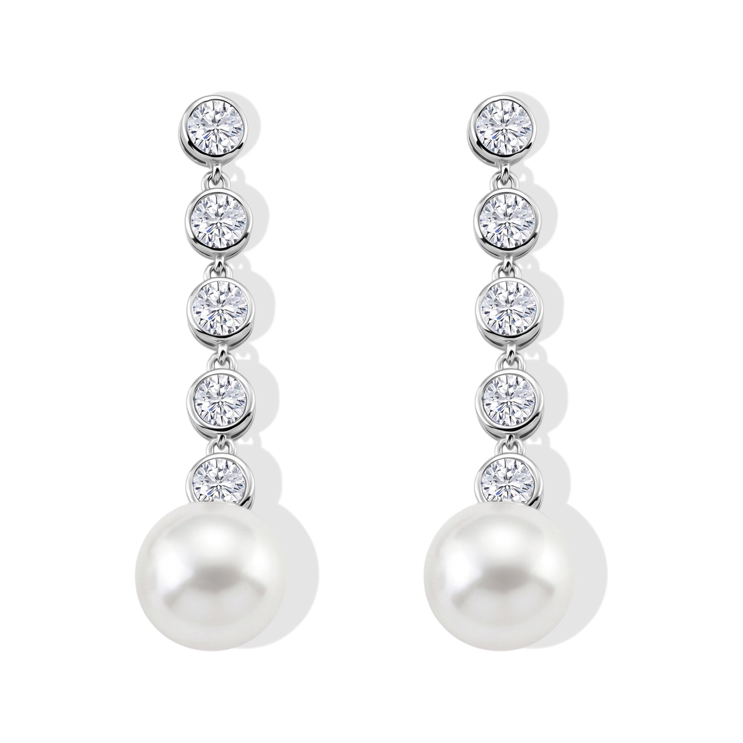 D'Joy Weiße Edison Perle (10-11 mm), Moissanit Ohrringe 925 Silber Rhodiniert