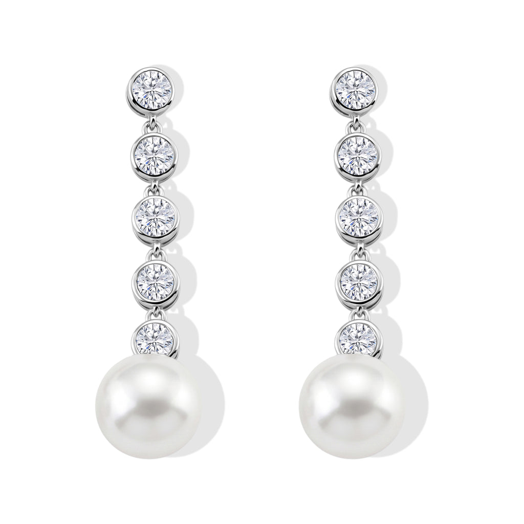 D'Joy Weiße Edison Perle (10-11 mm), Moissanit Ohrringe 925 Silber Rhodiniert