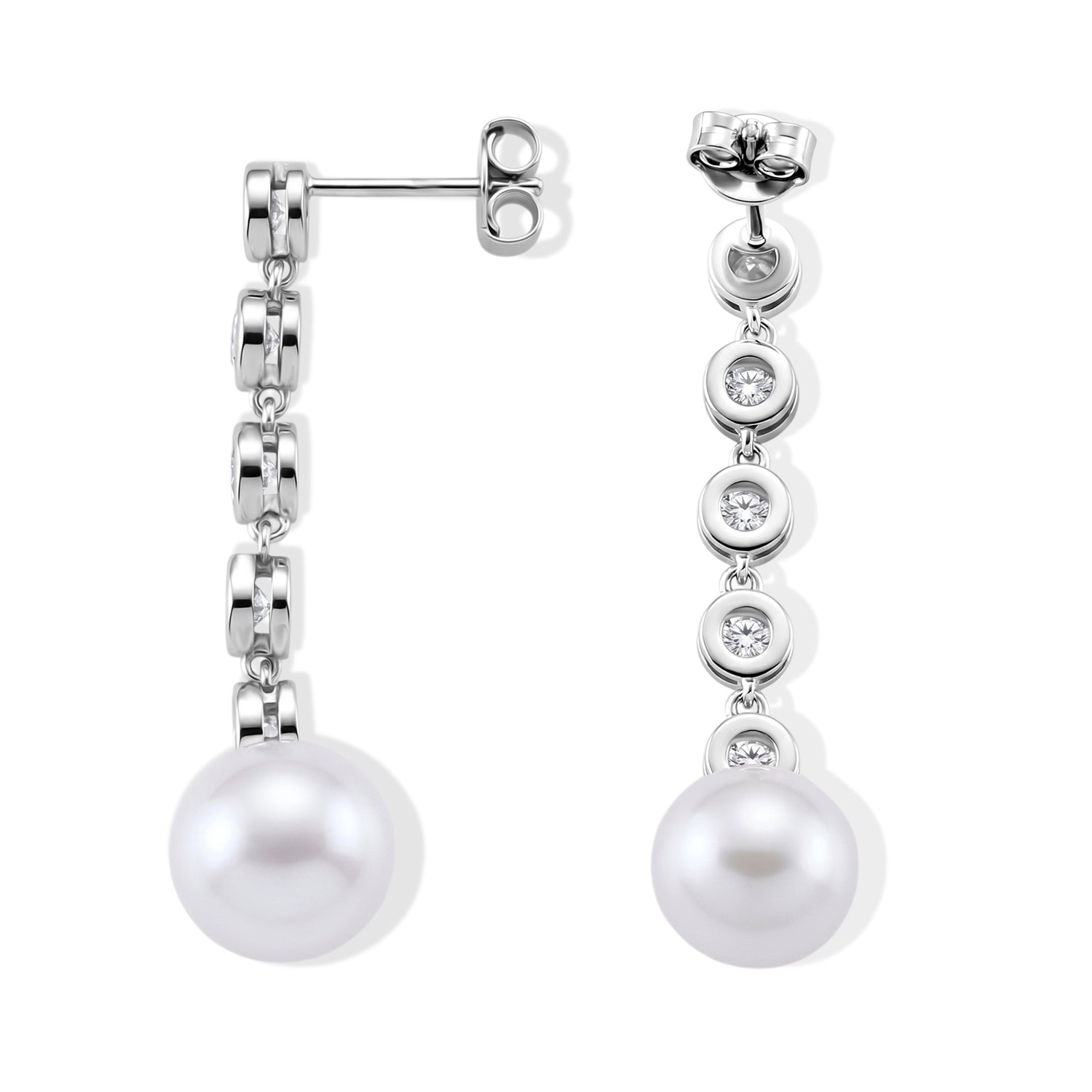 D'Joy Weiße Edison Perle (10-11 mm), Moissanit Ohrringe 925 Silber Rhodiniert
