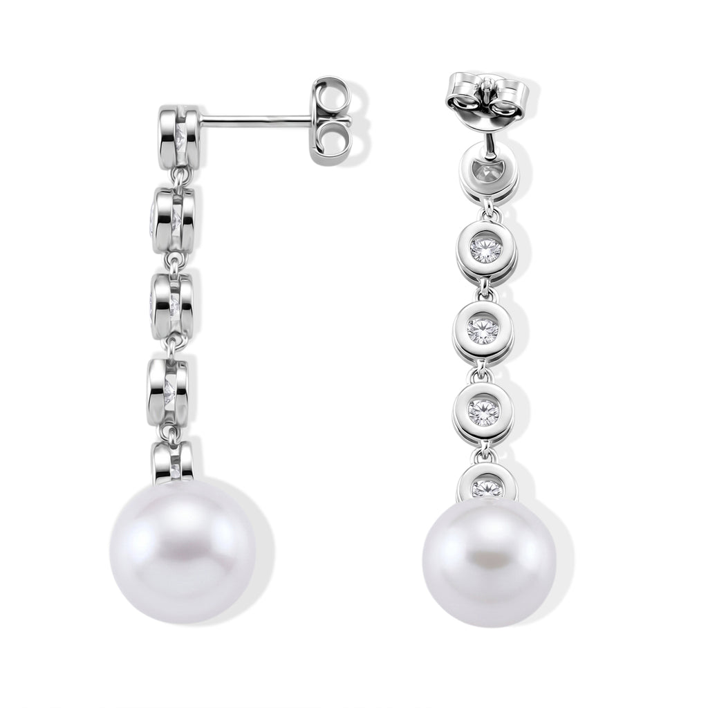 D'Joy Weiße Edison Perle (10-11 mm), Moissanit Ohrringe 925 Silber Rhodiniert