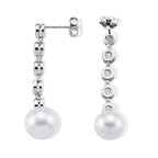 D'Joy Weiße Edison Perle (10-11 mm), Moissanit Ohrringe 925 Silber Rhodiniert