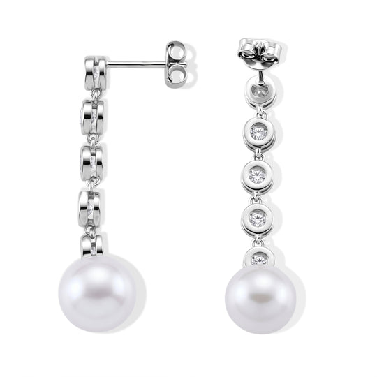 D'Joy Weiße Edison Perle (10-11 mm), Moissanit Ohrringe 925 Silber Rhodiniert