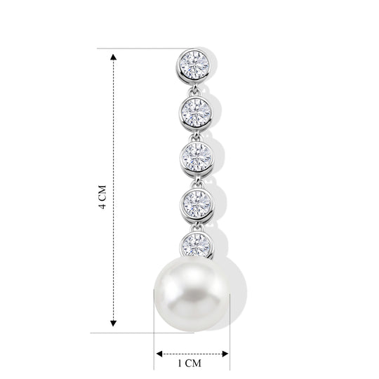 D'Joy Weiße Edison Perle (10-11 mm), Moissanit Ohrringe 925 Silber Rhodiniert