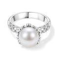 D'Joy Weiße Edison Perle (10-11 mm), Lab Grown Diamant Ring 925 Silber Rhodiniert (Größe 18.00)