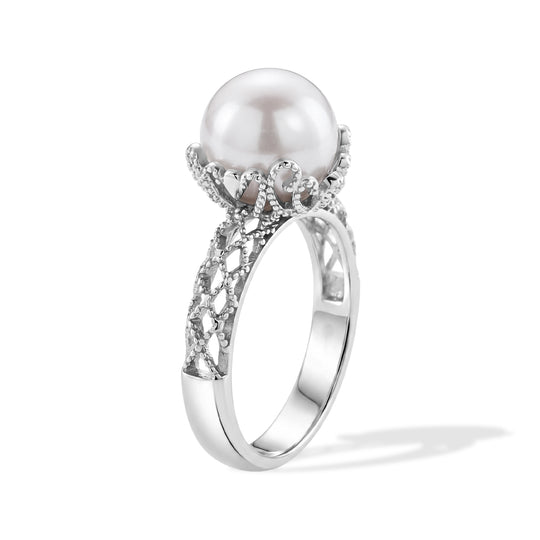 D'Joy Weiße Edison Perle (10-11 mm), Lab Grown Diamant Ring 925 Silber Rhodiniert (Größe 18.00)