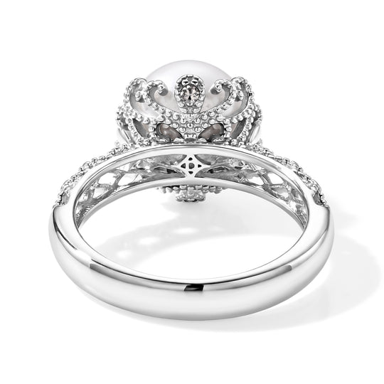 D'Joy Weiße Edison Perle (10-11 mm), Lab Grown Diamant Ring 925 Silber Rhodiniert (Größe 18.00)