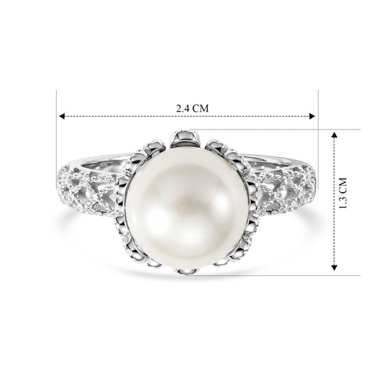 D'Joy Weiße Edison Perle (10-11 mm), Lab Grown Diamant Ring 925 Silber Rhodiniert (Größe 18.00)