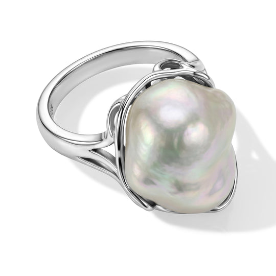D'Joy Weiße Barockperle (13-16 mm) Ring 925 Silber Rhodiniert (Größe 20.00)